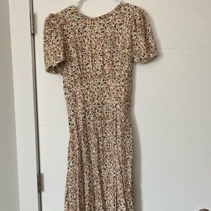 Micro floral AFRM midi peasant dress, open back, NWT